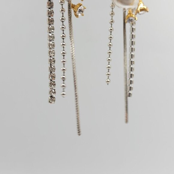 Zara Statement Faux Pearl Chain Drop Earrings With Gold Silver Tone Accents - Picture 5 of 7